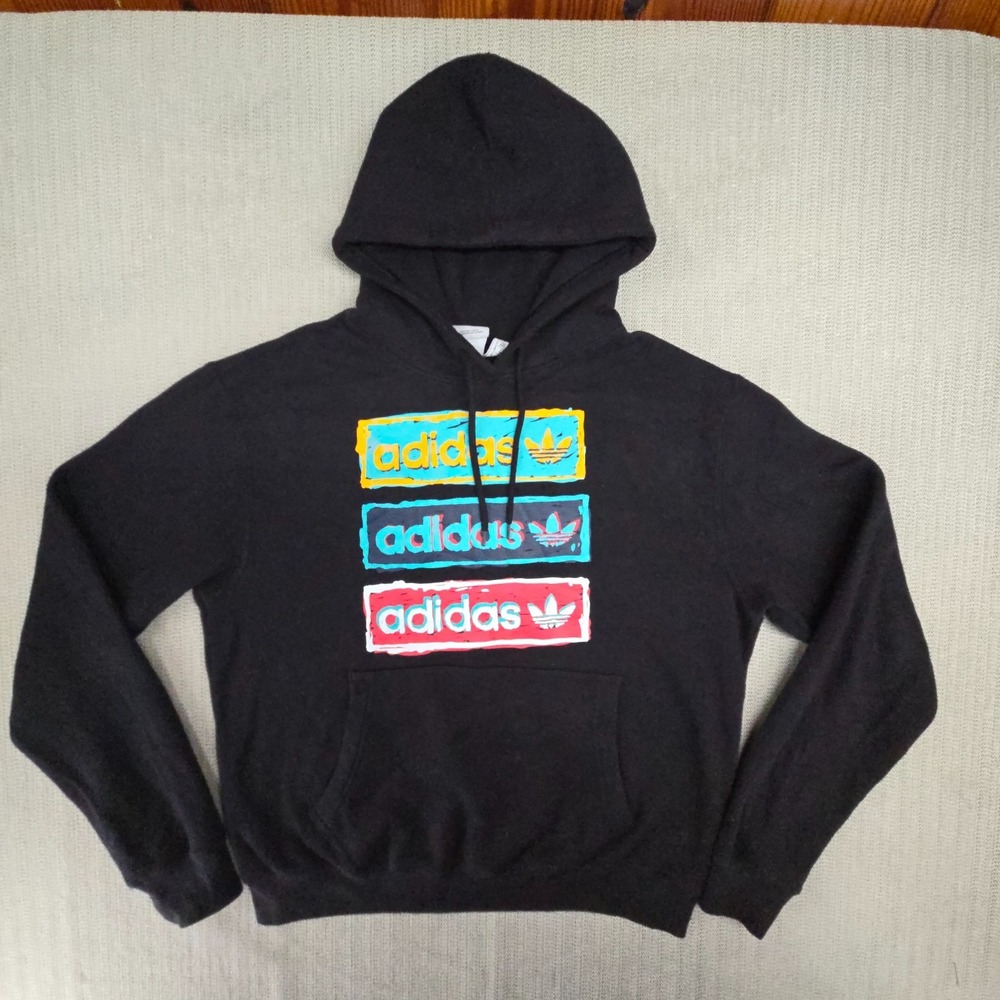 Adidas Hoodie Sweatshirt Mens‎ Medium Black Pullover Graphic Logo